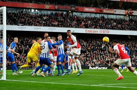 ARSENAL BEAT BRIGHTON 2-0 TO GO TOP OF TABLE